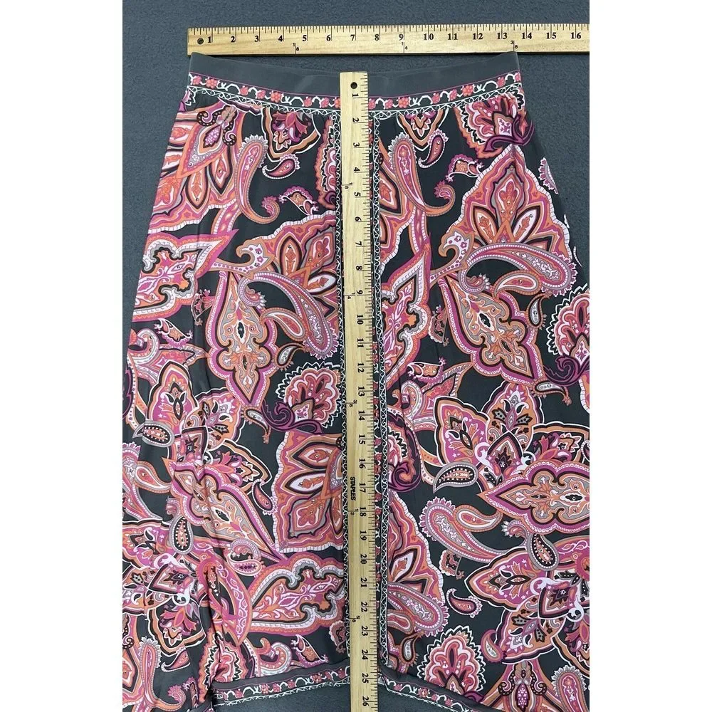 INC Skirt PS Pink Paisley Gray Coral Midi Rhinestone Sharkbite‎ Hem Stretch Boho